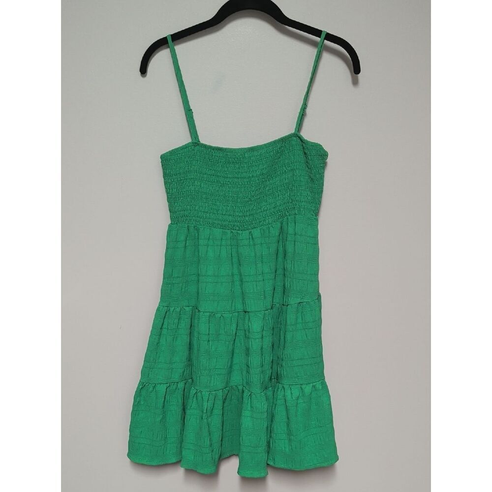 SHEIN Green Smocked Tiered Mini Dress